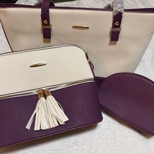 3peice  Purple and Cream Bag Set